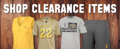 Shop Clearance Items Banner with ASU clothing gear on it