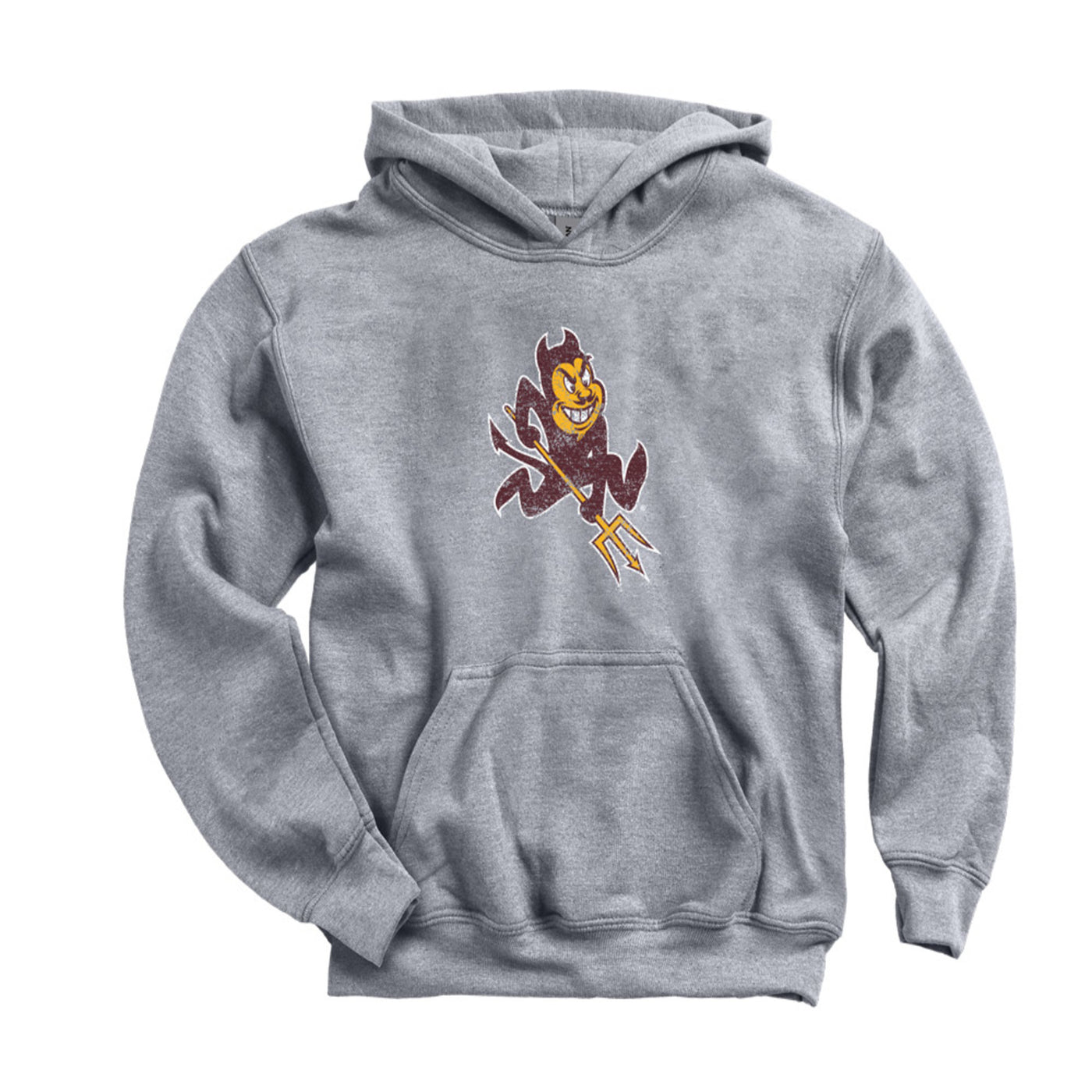 ASU grey youth hoodie with the sparky mascot on the front.