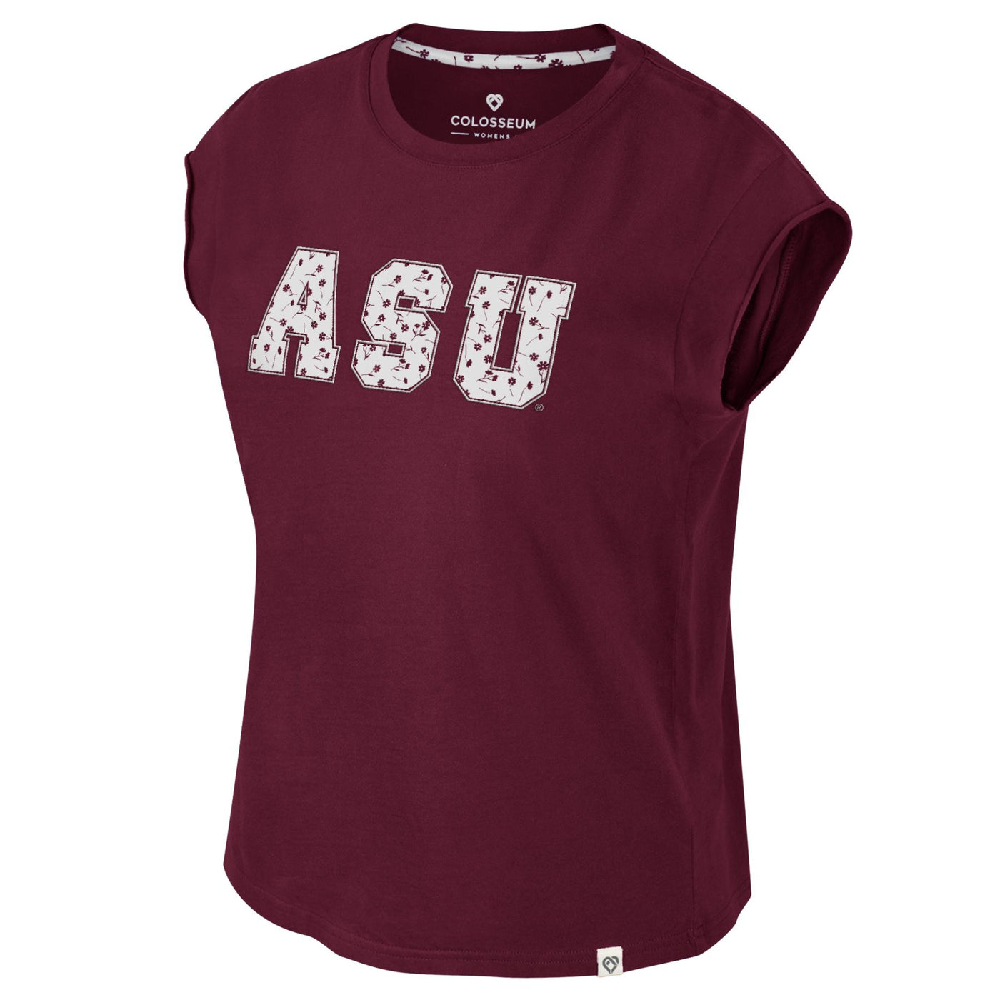ASU women's maroon muscle tee with the text 