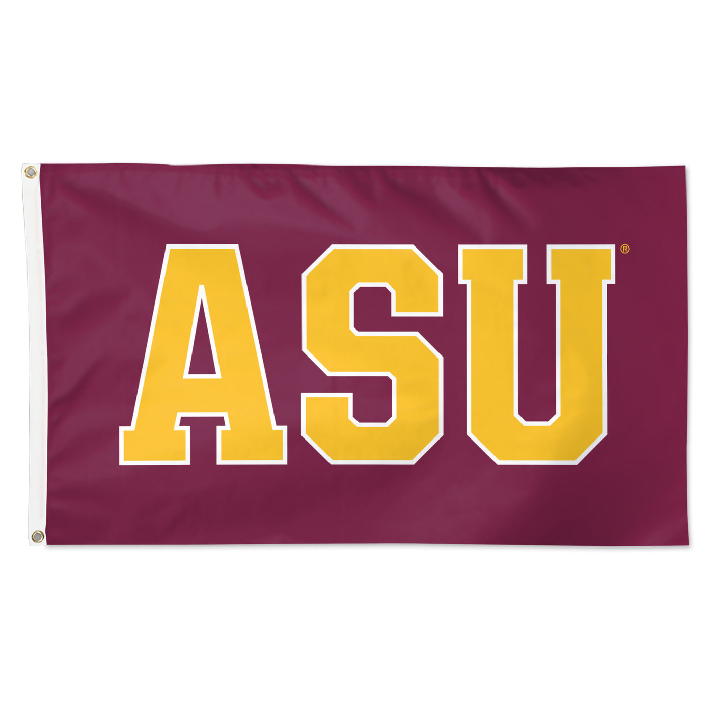 ASU maroon flag with the large text 