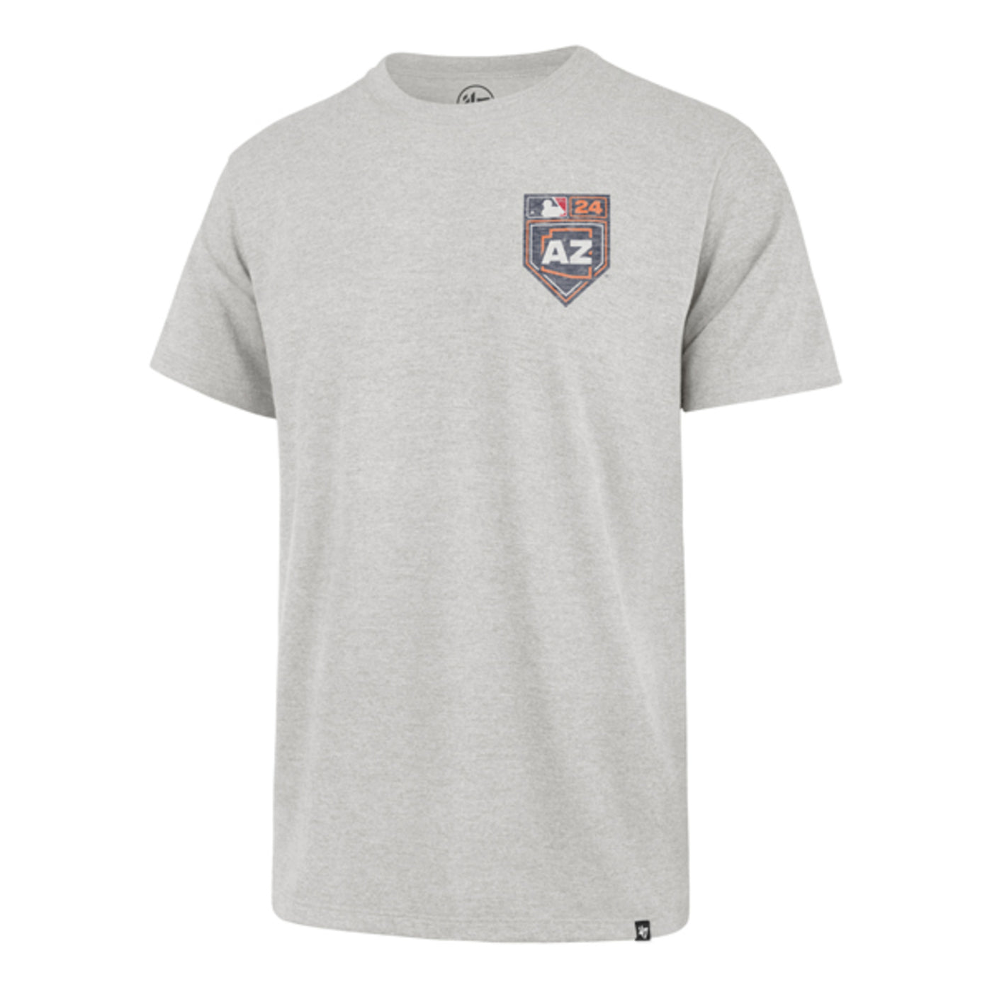 Grey t-shirt with the faded cactus league logo on side of chest.