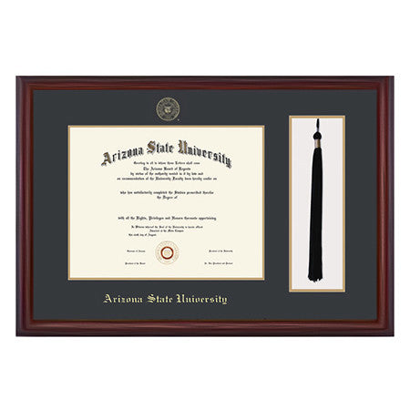 ASU diploma frame with window for diploma on left, and window for tassel on the right.