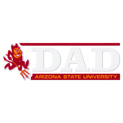 ASU bar decal with Sparky next to 'Dad, Arizona State University' lettering