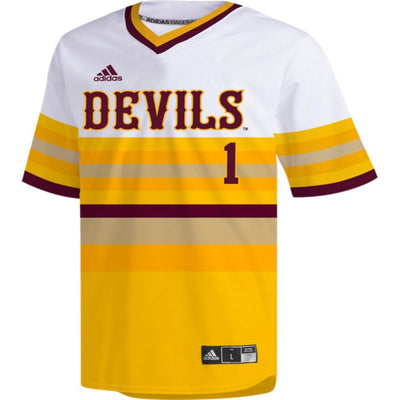 ASU Adidas throwback baseball jersey with 'Devils' lettering and #1 printed