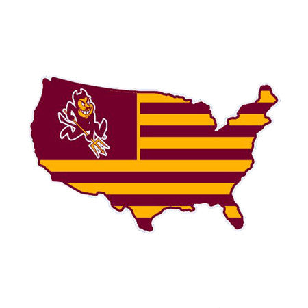ASU Sparky maroon and gold flag print on United State outline decal