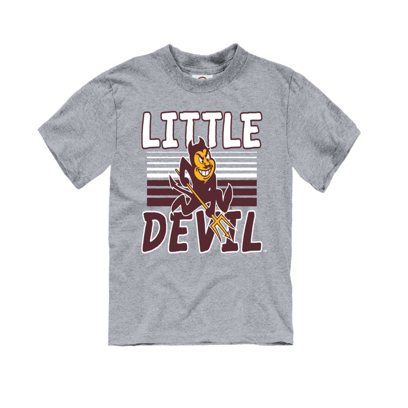 ASU grey youth shirt with the text 