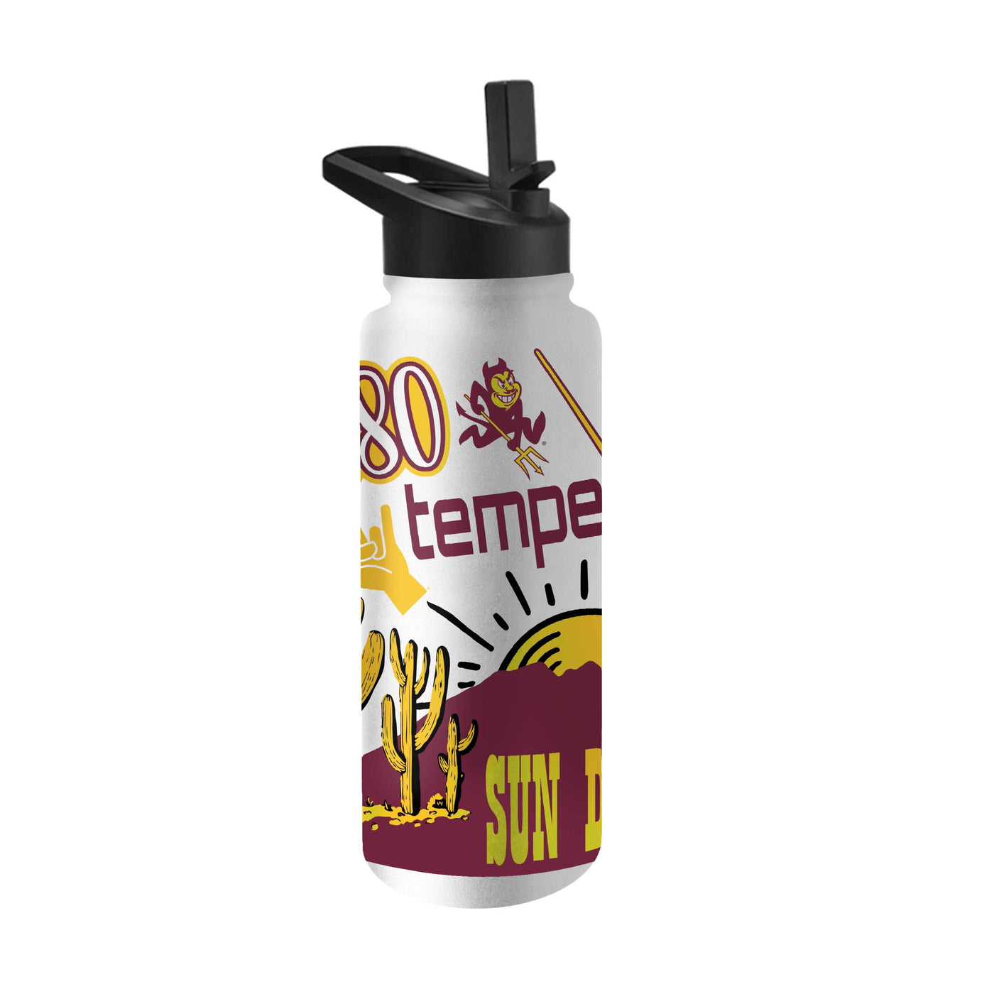 ASU white tumbler with multiple different ASU related designs and logos.