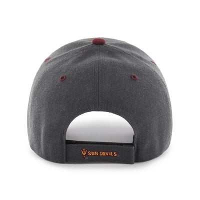 Back of ASU gray hat with a pitchfork and "Sun Devils" lettering on the velcro strap