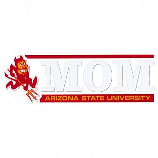 ASU maroon and white bar decal with Sparky next to 'Mom' lettering in white all above 'Arizona State University'