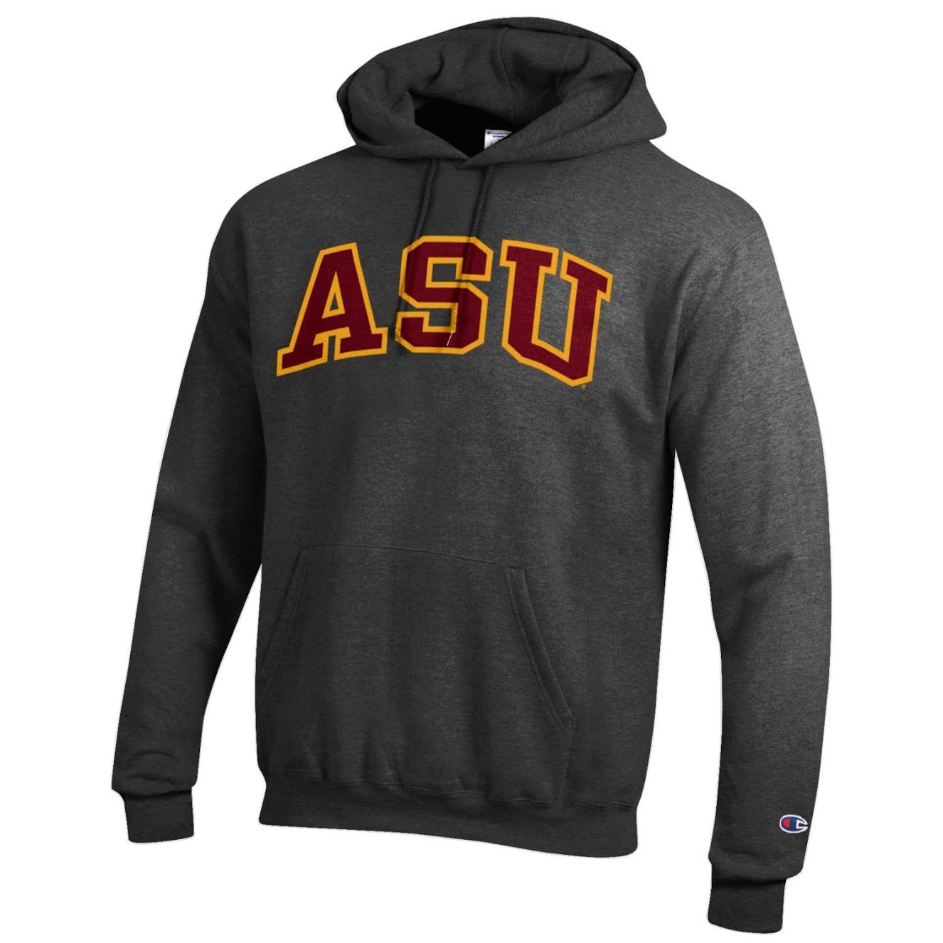 ASU gray champion hoodie with ASU stitched across chest.