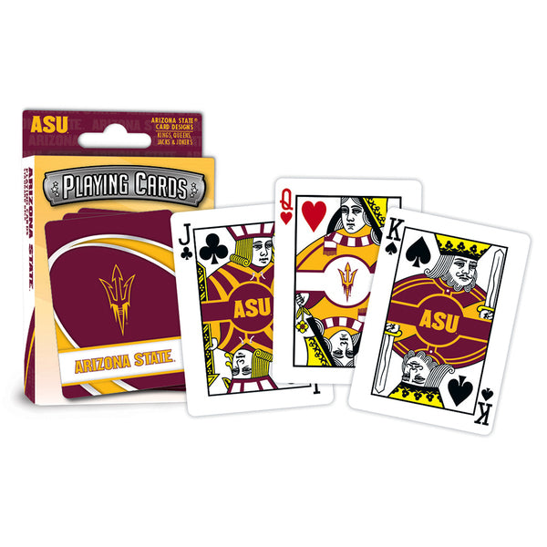 ASU playing cards with pitchforks on the back and ASU symbols on the face of the cards