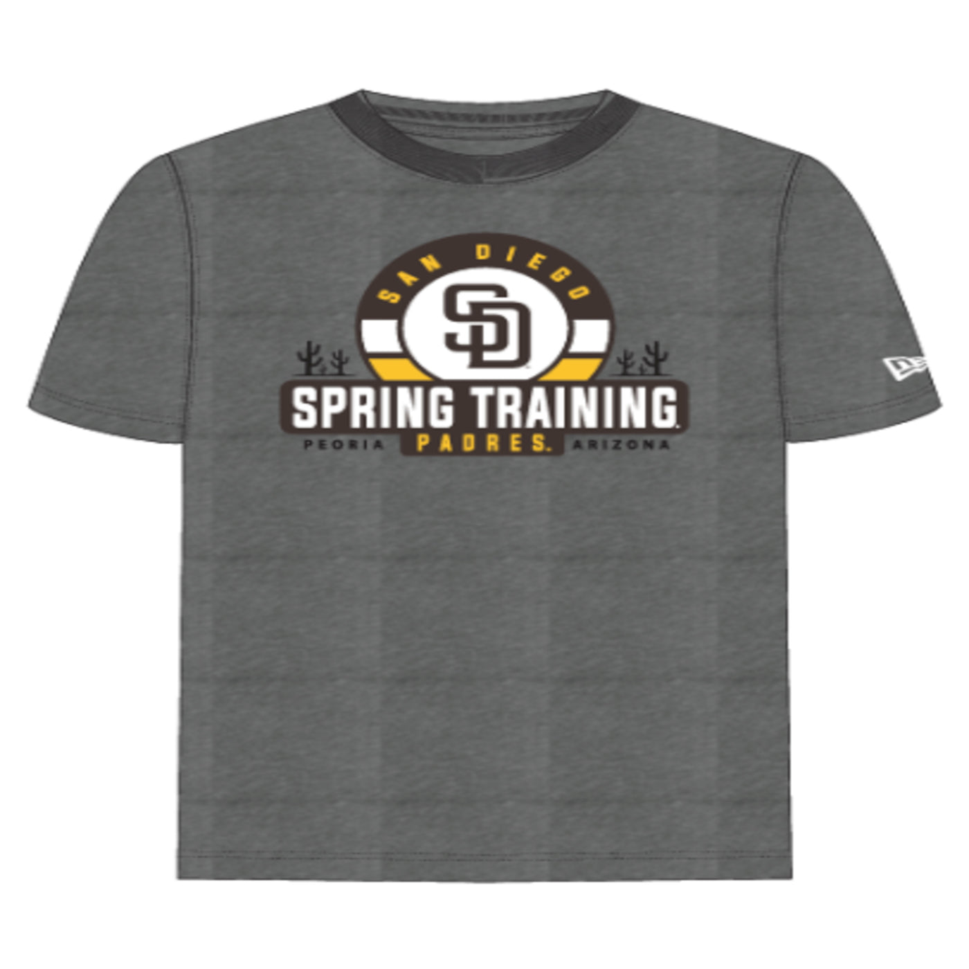 Spring Training Padres gray tee with cactus embelishments and 'Peoria, Arizona' listed