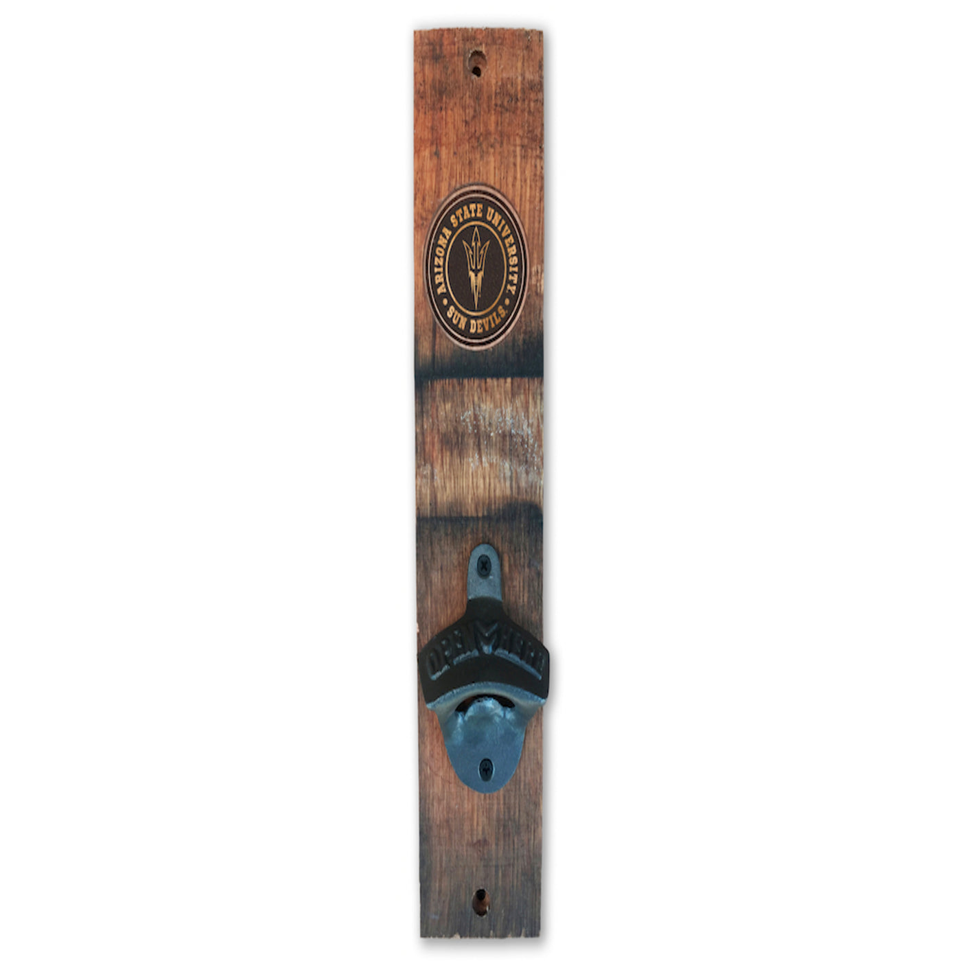 ASU wood fork wall mount with Pitchfork design at the top and bottle opener near the base