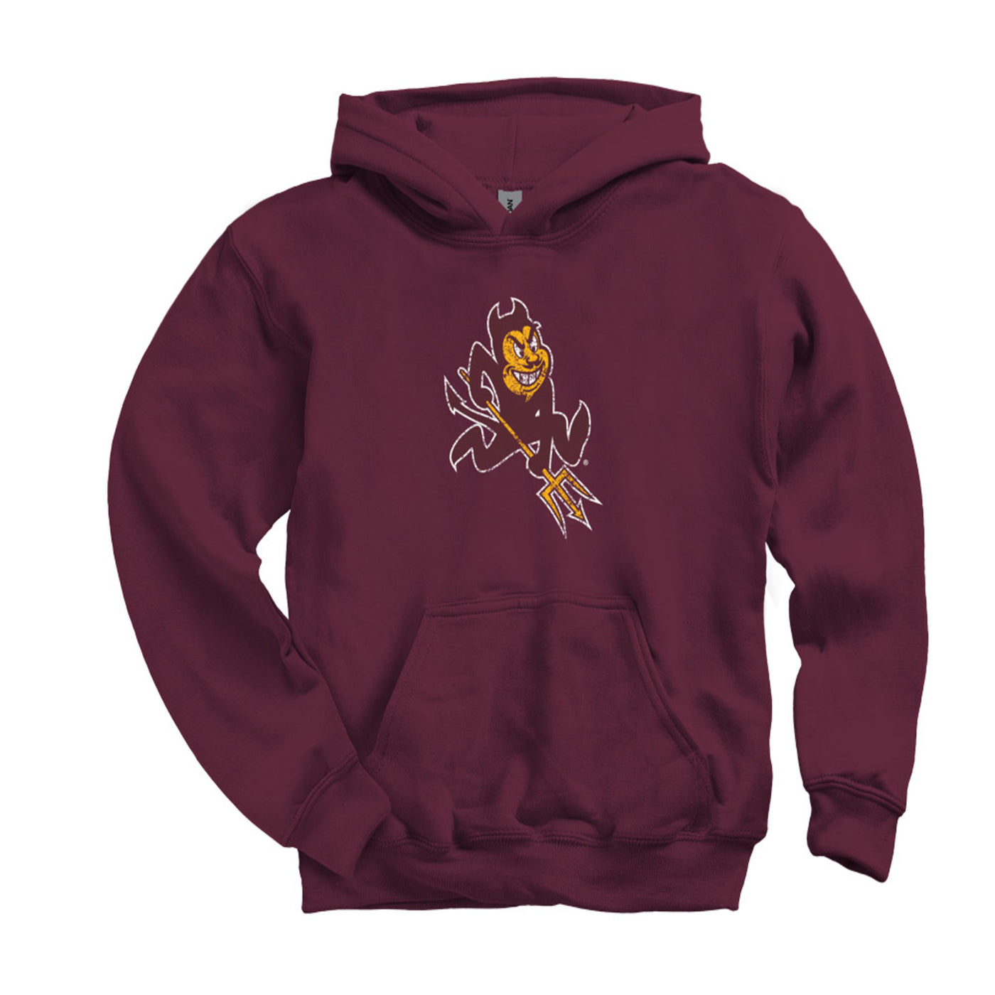 ASU maroon youth hoodie with the sparky mascot on the front.