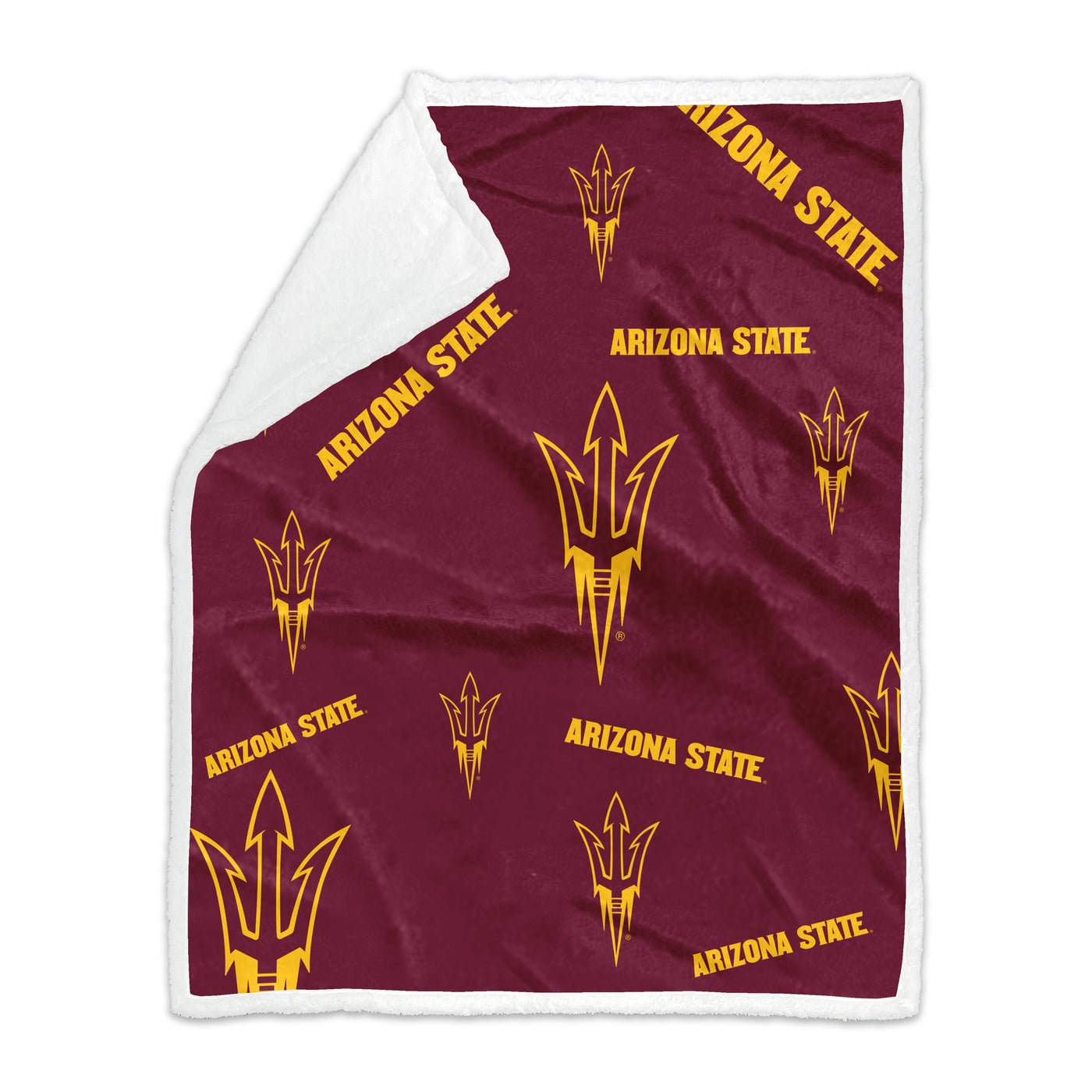 ASU maroon blanket with the pitchfork logo and text 