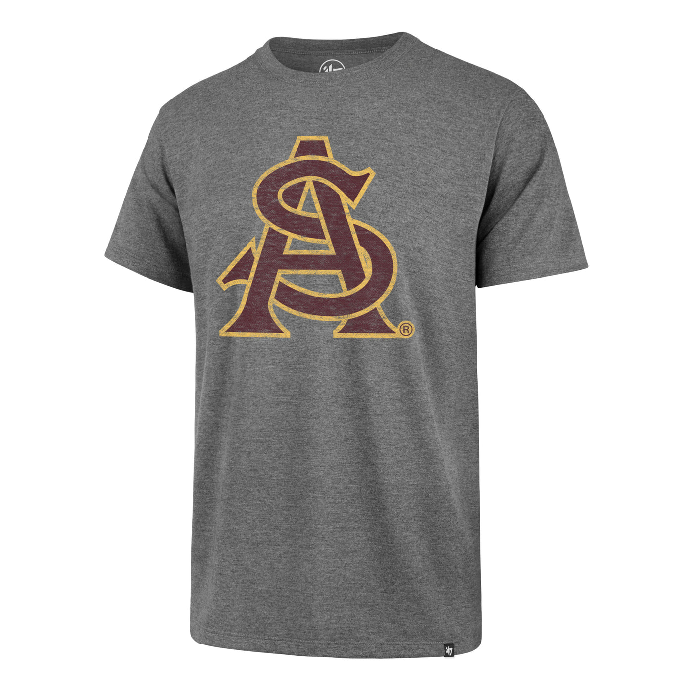 ASU grey tee with the old school A and S logo on the chest in maroon and gold.