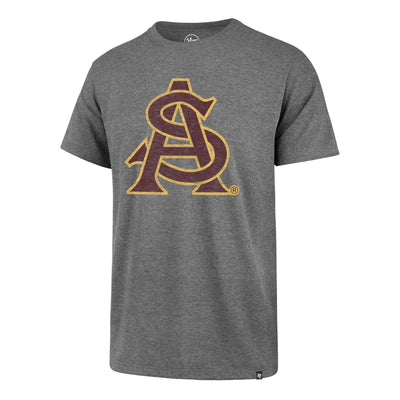 ASU grey tee with the old school A and S logo on the chest in maroon and gold.