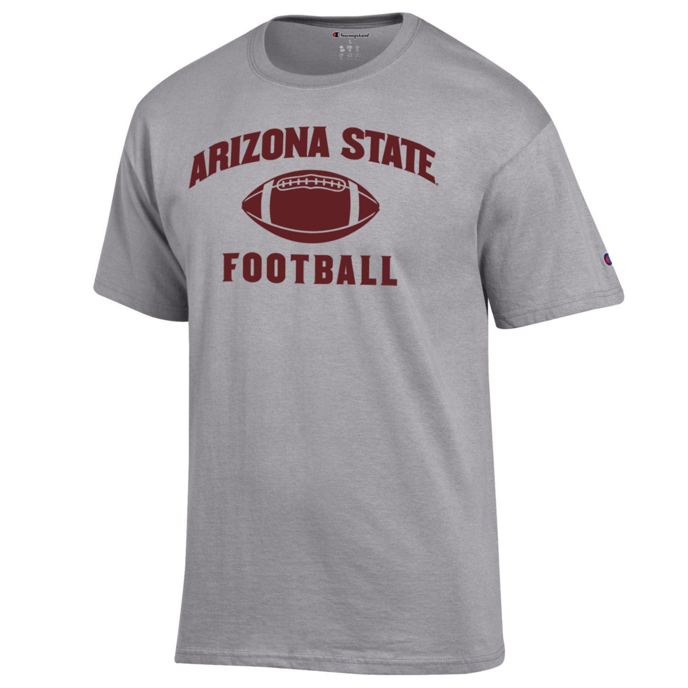 ASU gray Champion tee with 'Arizona State Football' lettering surrounding a football