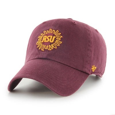 ASU Maroon hat with the sunburst asu logo in gold