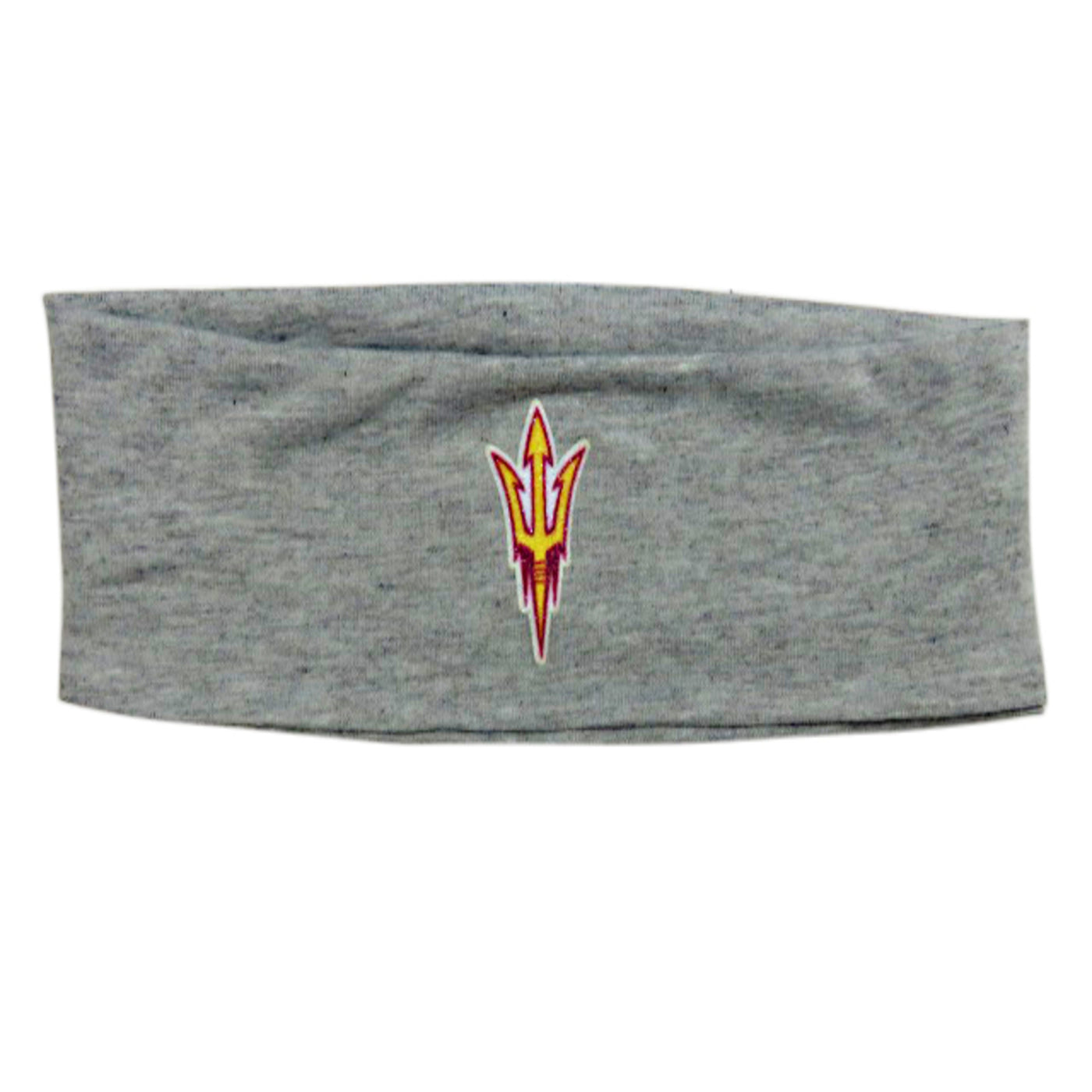 ASU grey headband with gold pitchfork outlined in maroon.