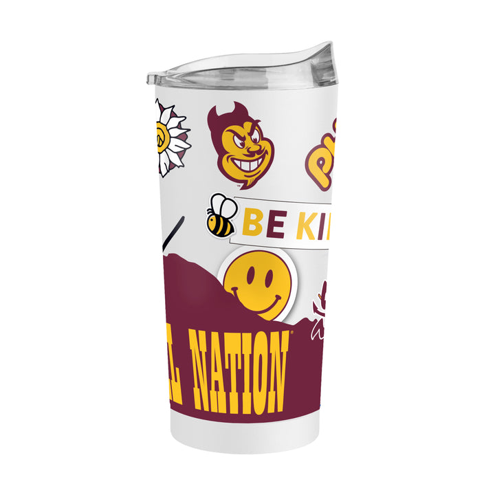 Tumbler with colorful design featuring emblems of ASU and Tempe