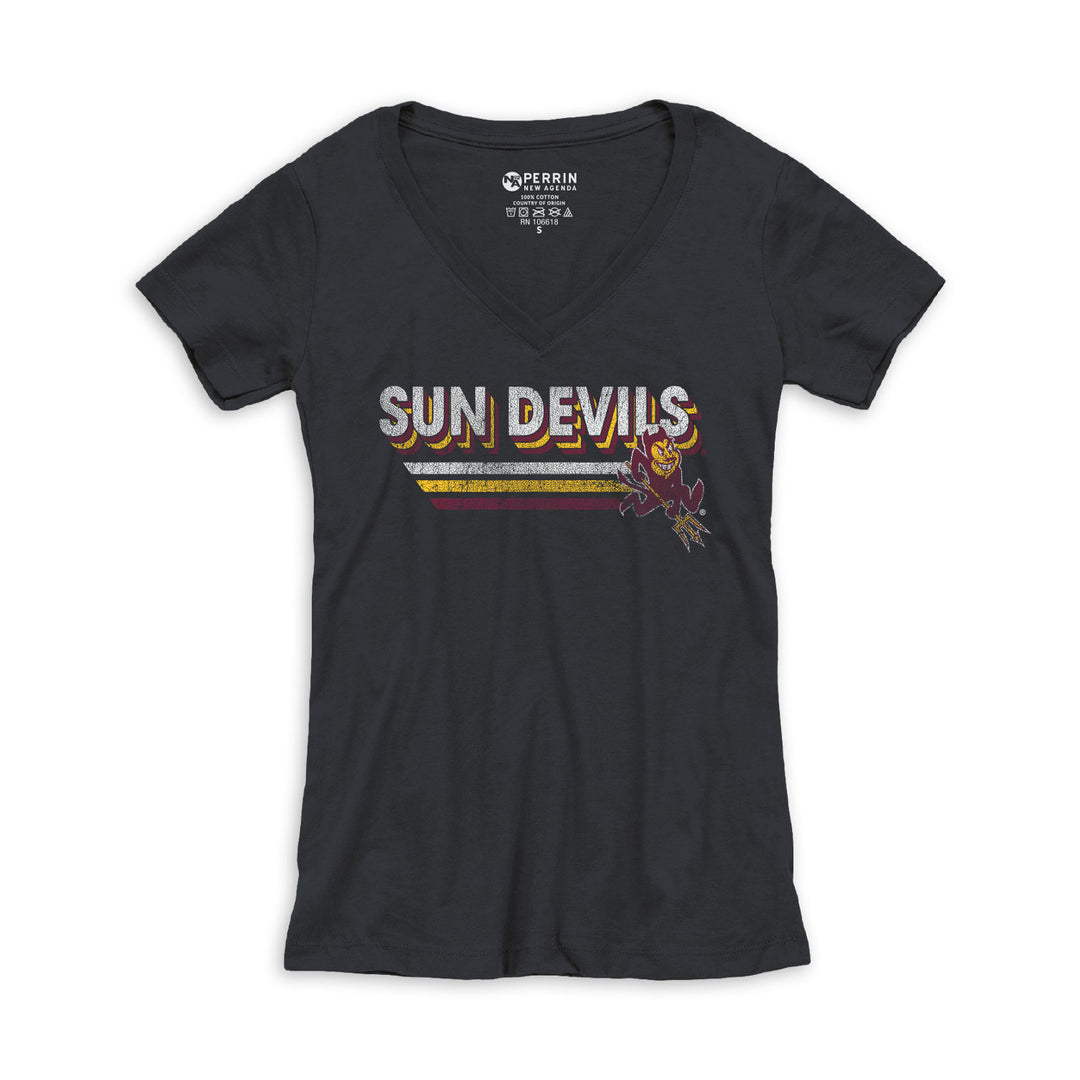 ASU Ladies Built Up V-Neck Tee BLK