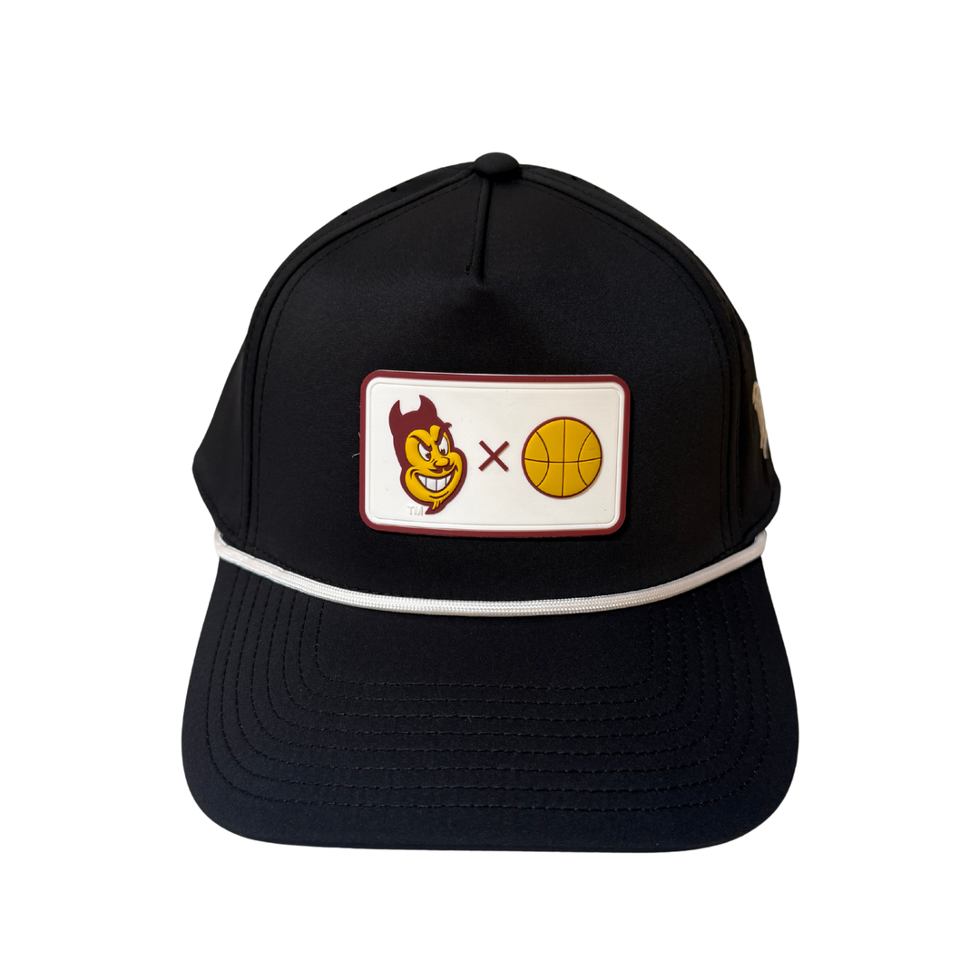 black hat with sparkyface X basketball patch