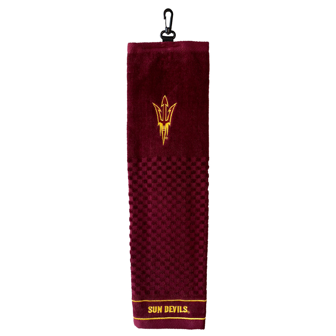 Maroon golf towel with gold pitchfork and "Sun Devils" text