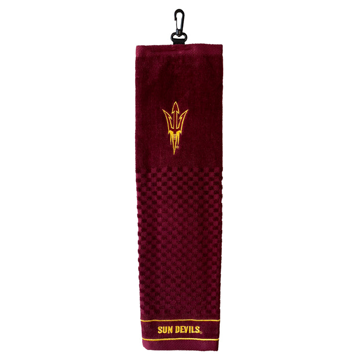 Maroon golf towel with gold pitchfork and "Sun Devils" text