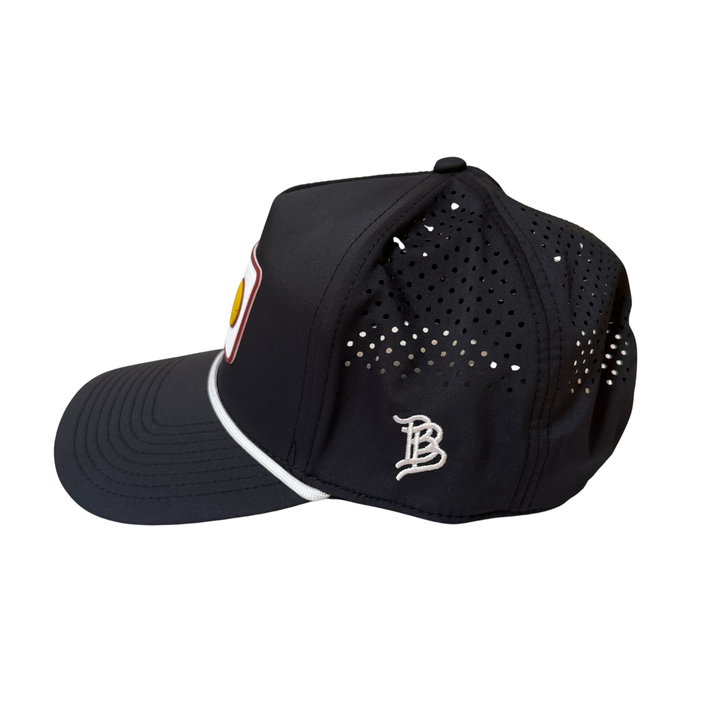 side of black hat with Branded Bills logo