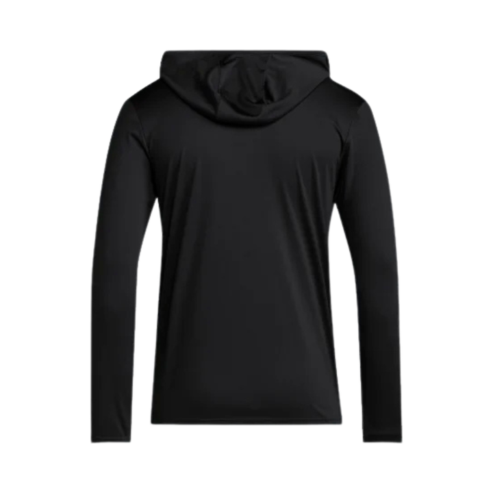 back of black long sleeve hoody tee
