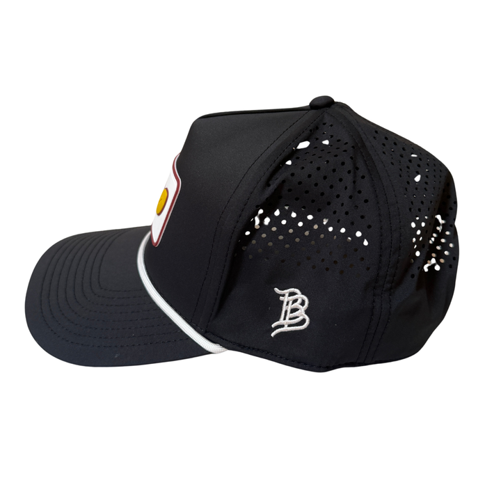 side of black hat with Branded Bills logo