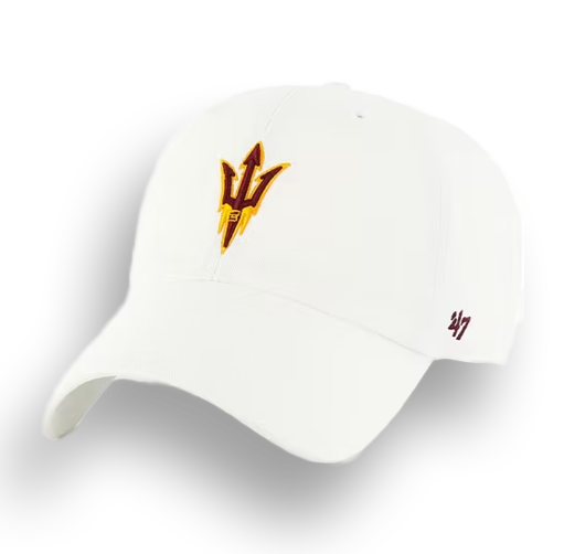 White cap with pitchfork logo and '47' brand logo 