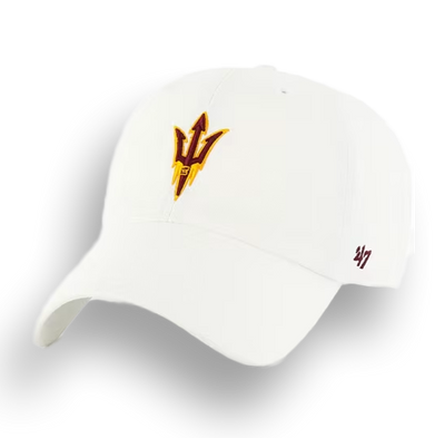 White cap with pitchfork logo and '47' brand logo 