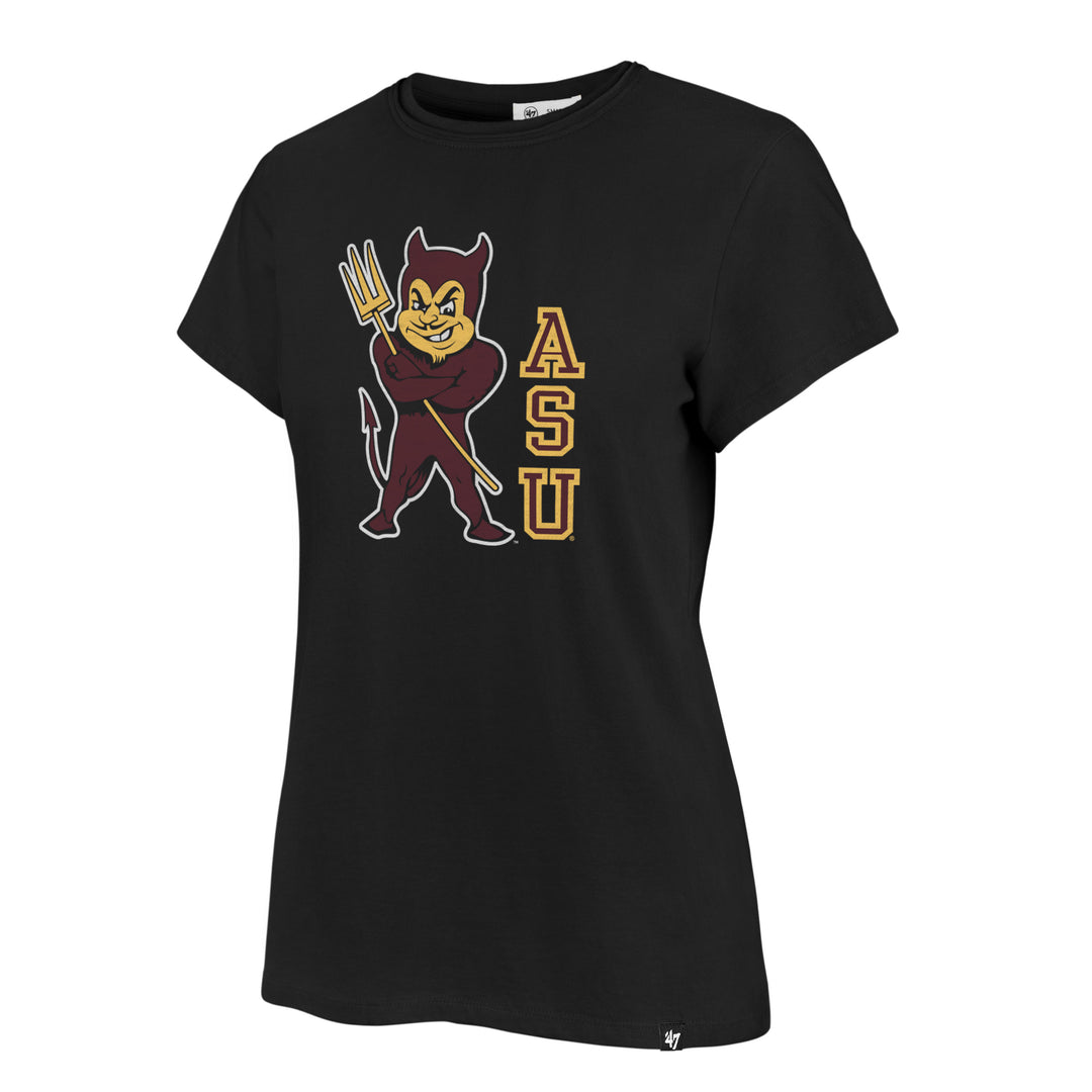 Black t-shirt with a mascot graphic and 'ASU' text on a white background