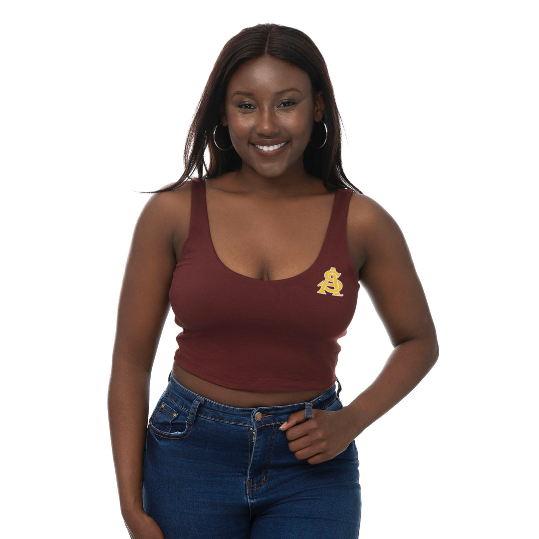 Maroon tank top with an interlocking A&S  logo on the left breast.