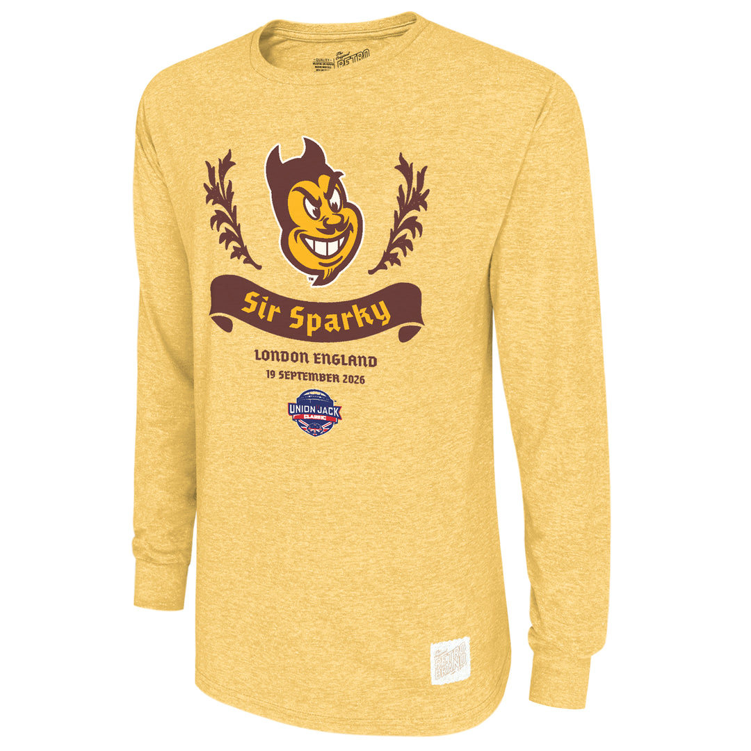 gold long sleeve tee with Sir Sparky London England UJC design