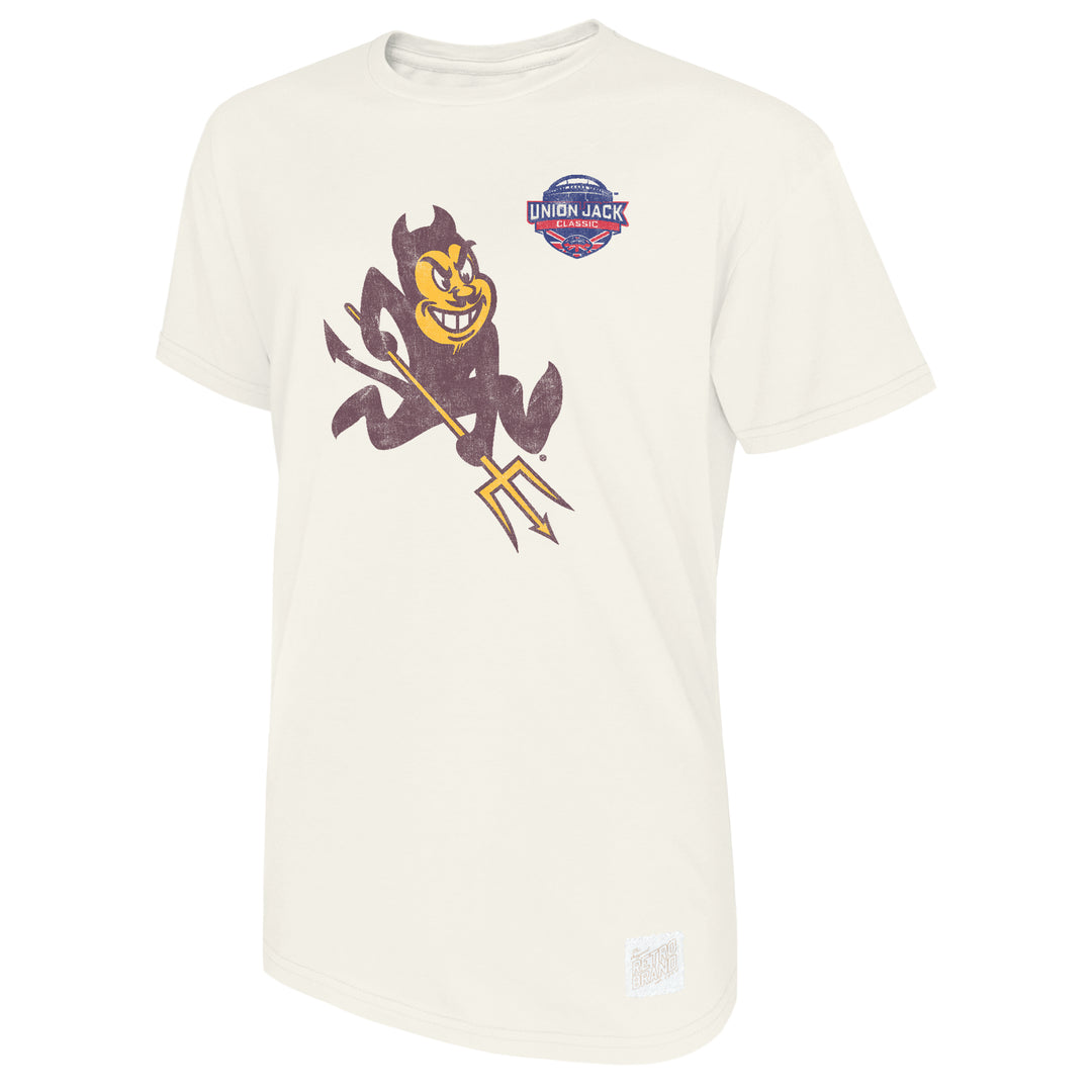 vintage white tee with sparky and union jack classic logo
