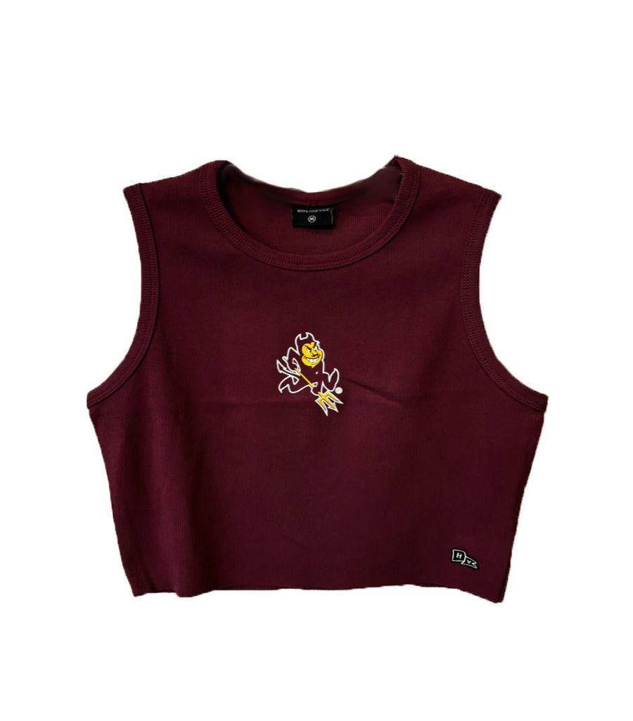 ASU Ladies Cut Off Tank DK MRN