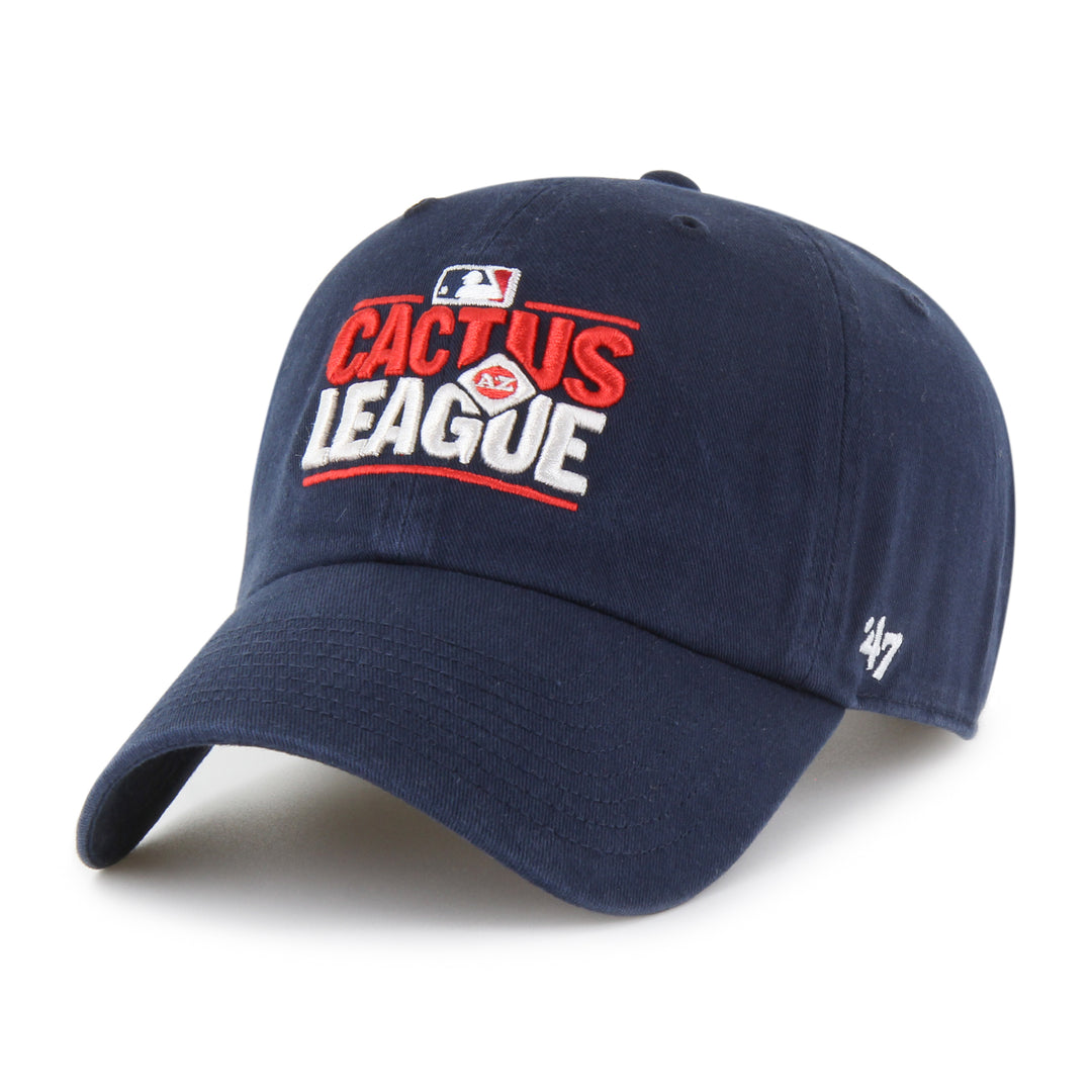 Navy 47 Brand hat. "Cactus" written in red above "League" written in white. MLB logo at the top and white diamond with "AZ" written in the middle.