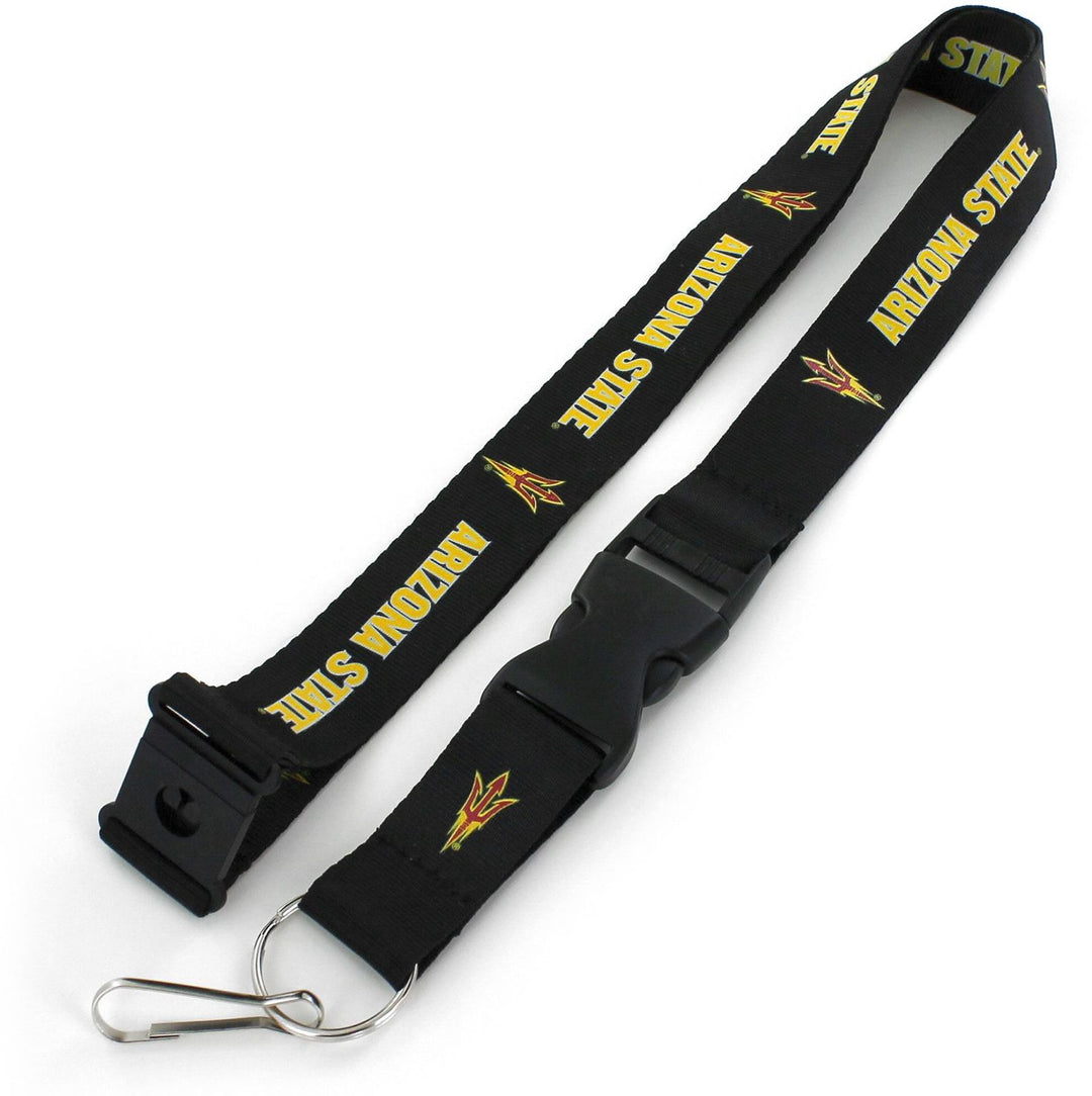 black lanyard with "Arizona State" and pitchfork logo in gold