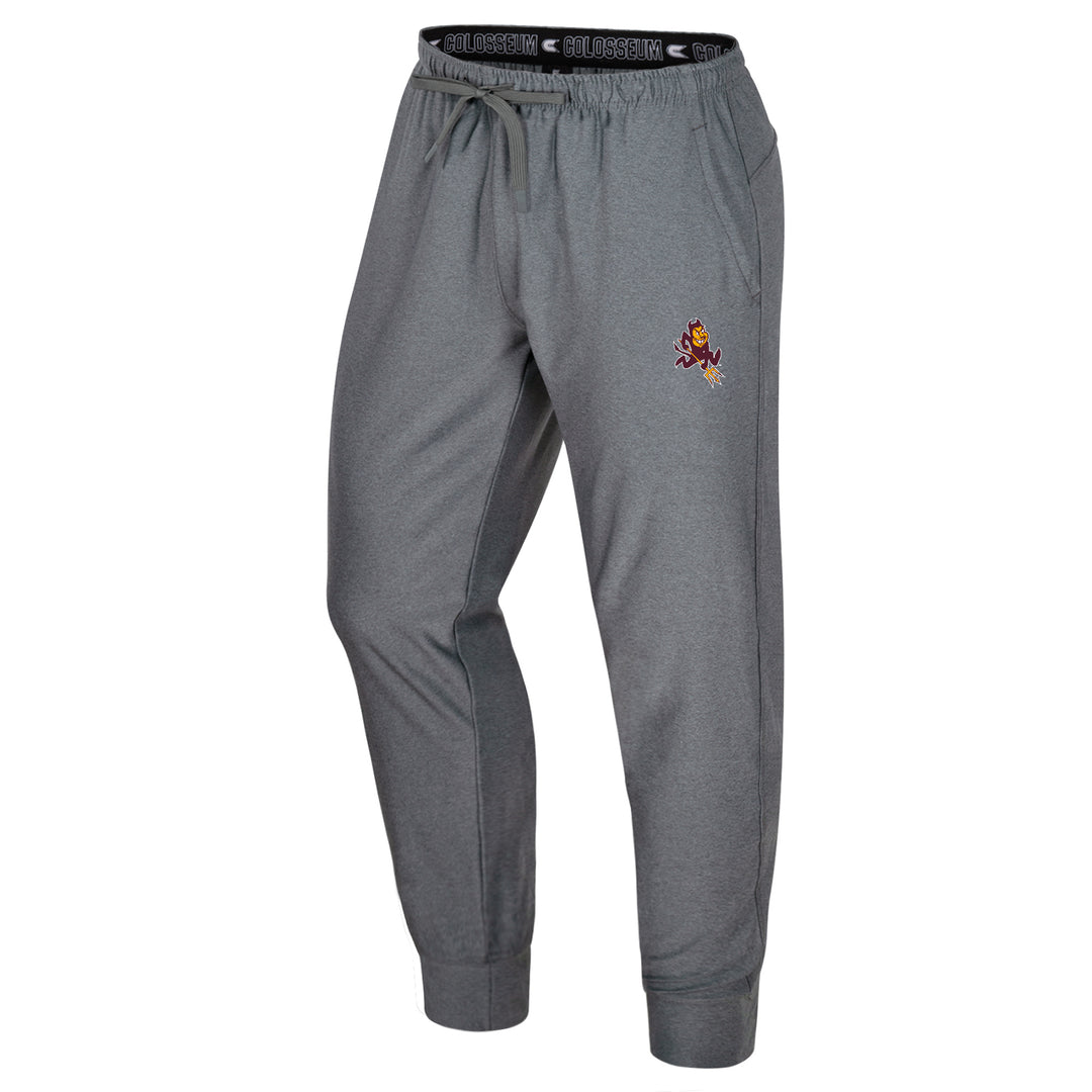 Grey drawstring pants with mascot on the leg