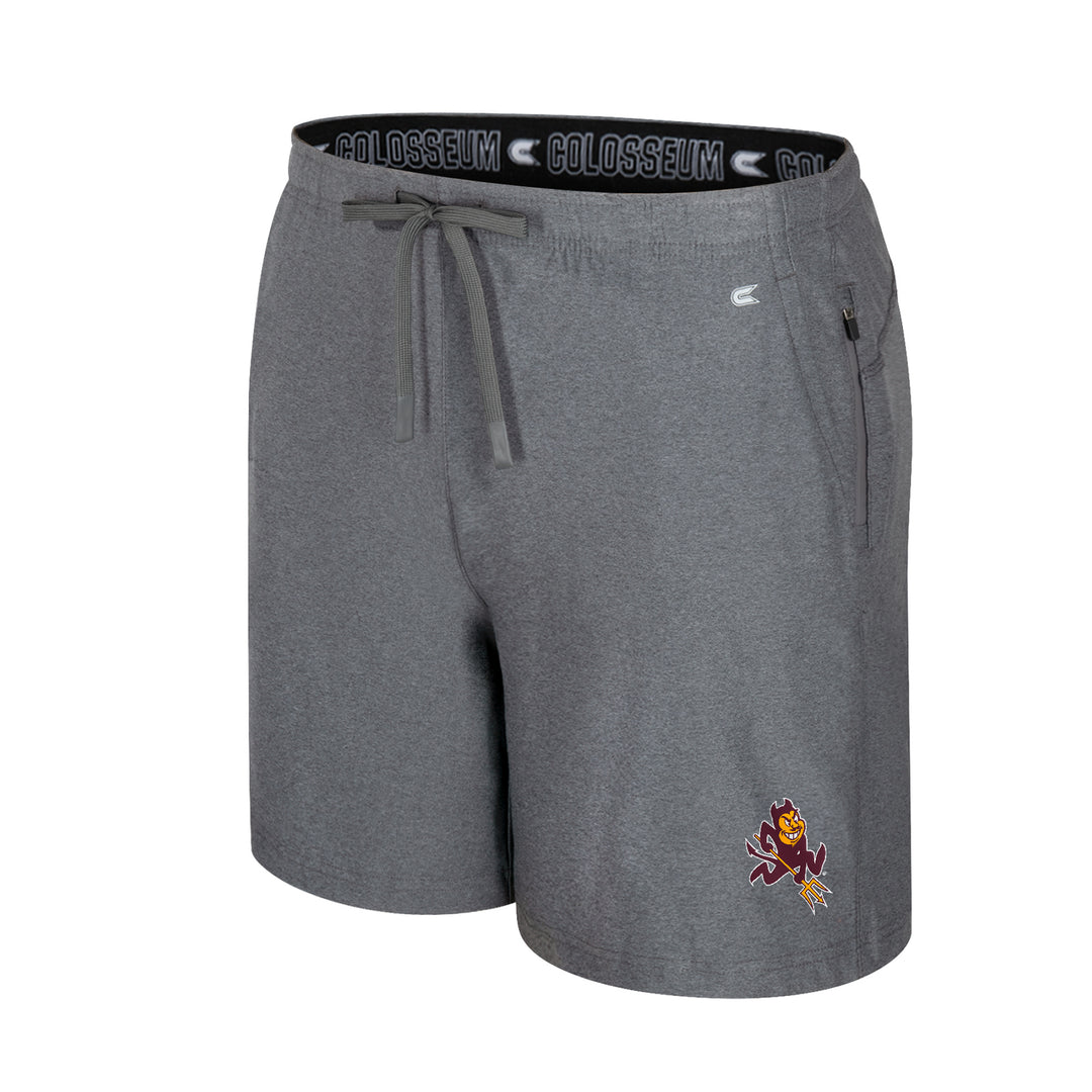 gray shorts with sparky above the left knee