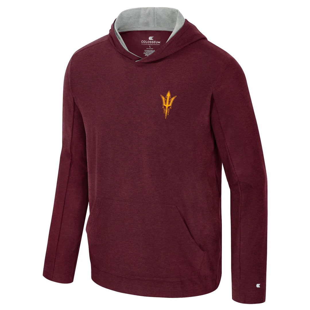 Maroon hoodie with a logo on a white background