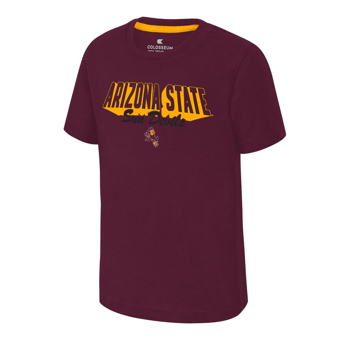 Maroon tee with mascot and lettering across the front.