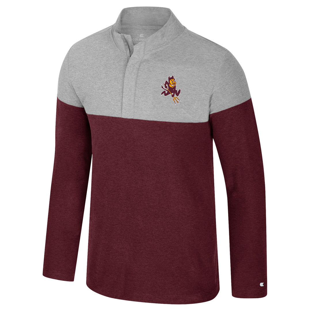 Grey and maroon 1/4 zip top with mascot
