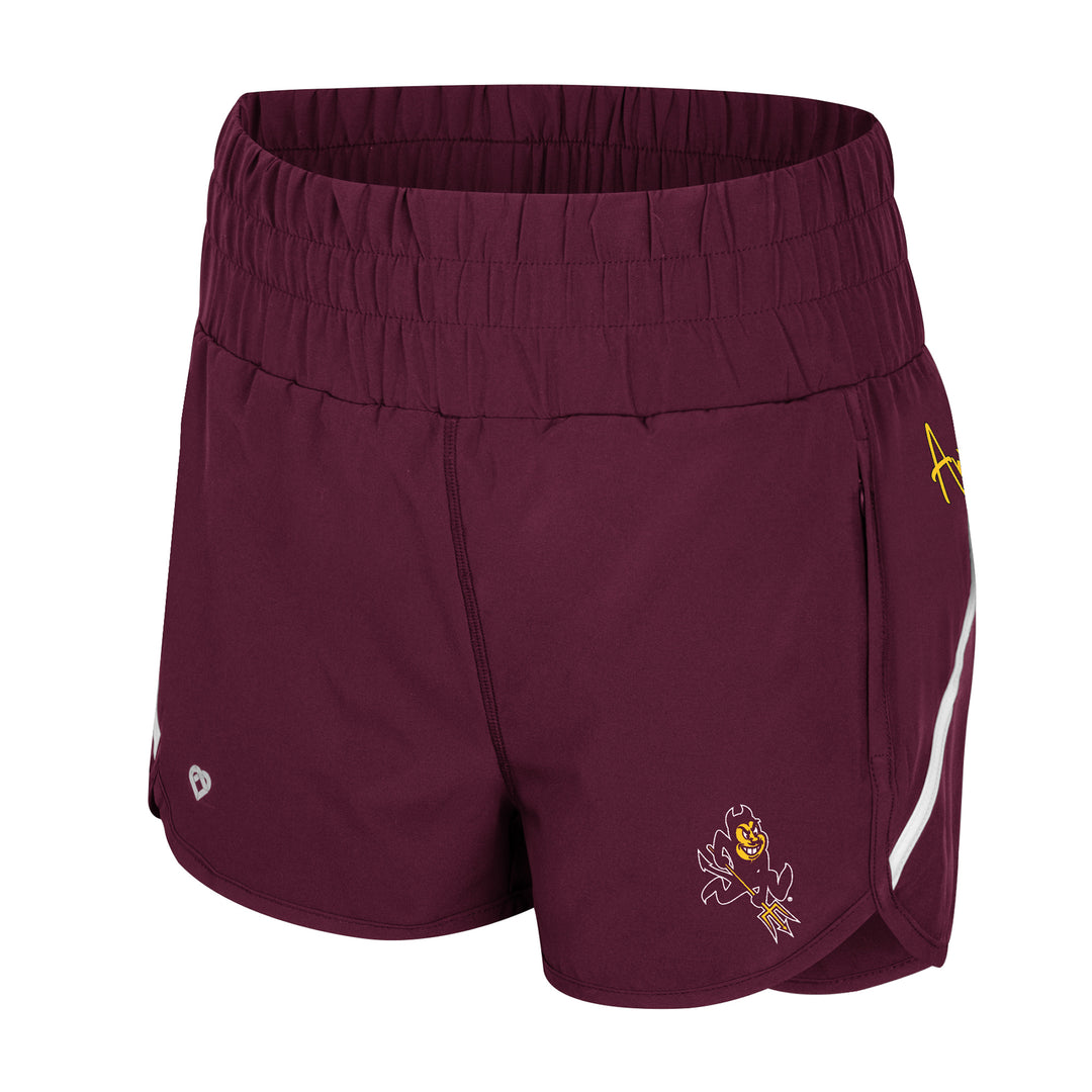 Maroon shorts with Sparky above the left knee. 