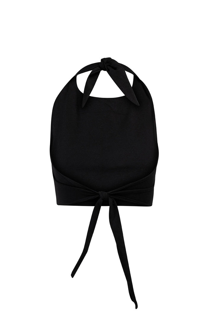 Back of tie back halter top