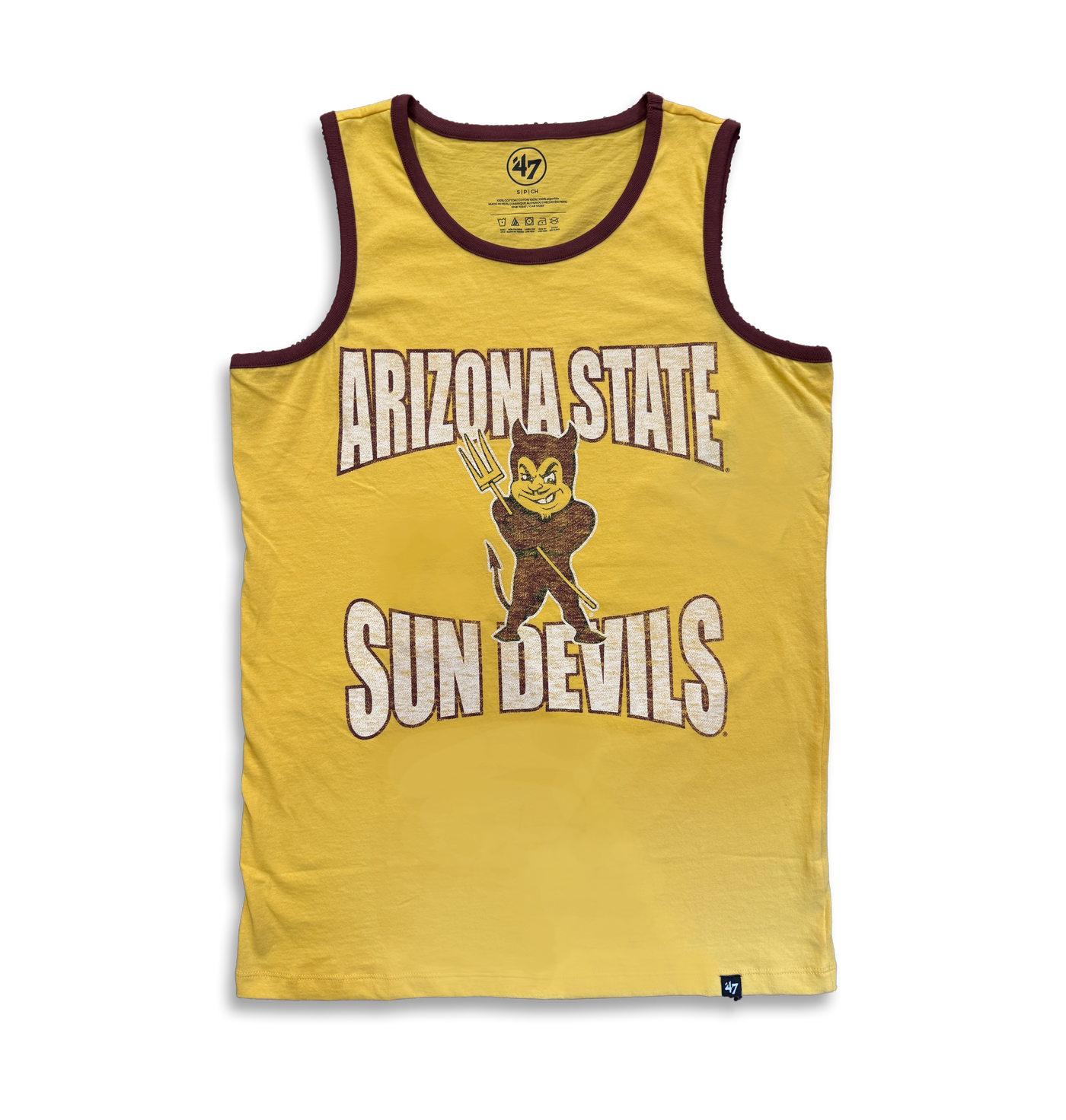 Yellow tank top with 'Arizona State Sun Devils' text and Sparky on a white background