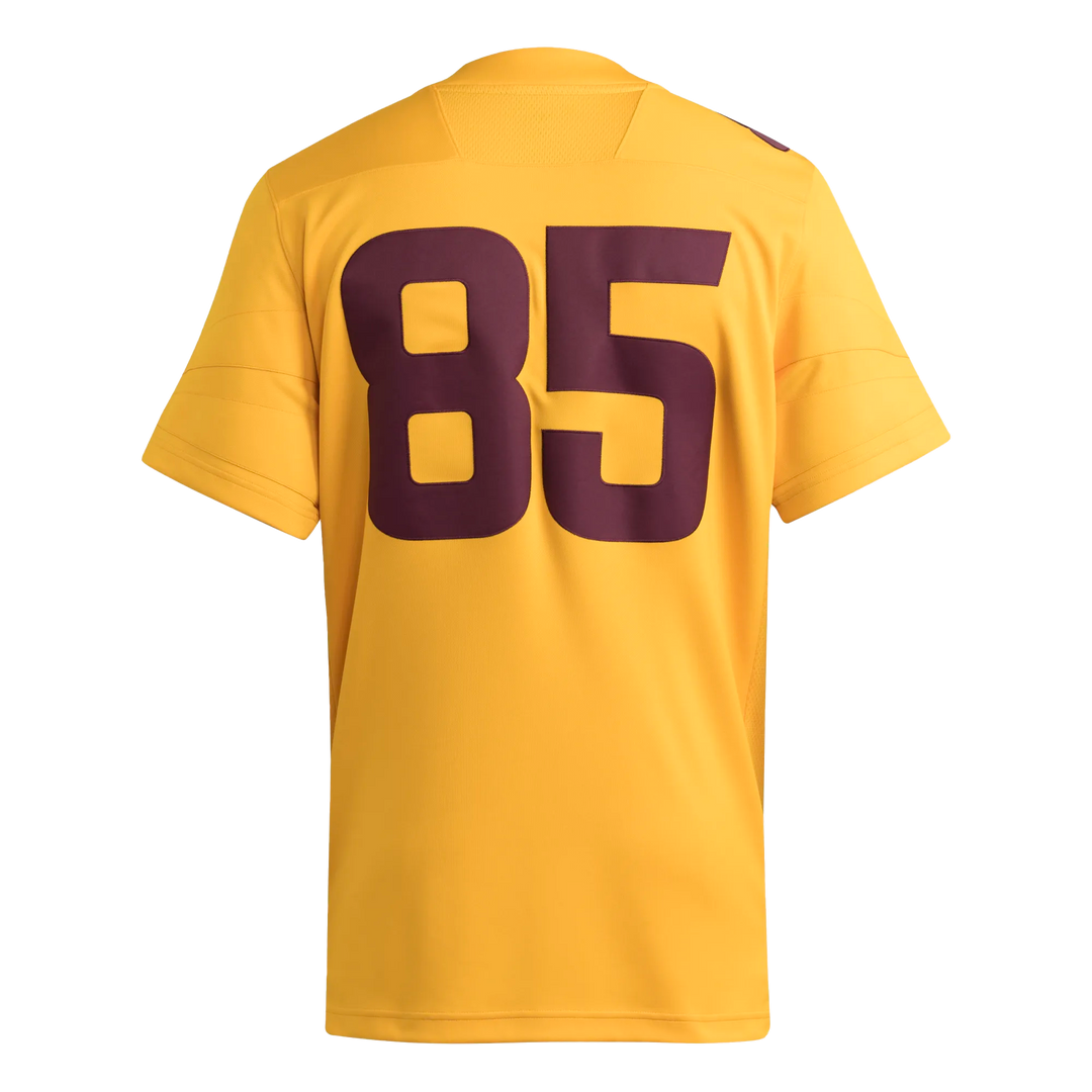 Gold back of jersey with #85 in maroon